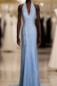Vintage Mermaid Halter Neck Blue Sequin Prom Gown Fairy Prom Dresses