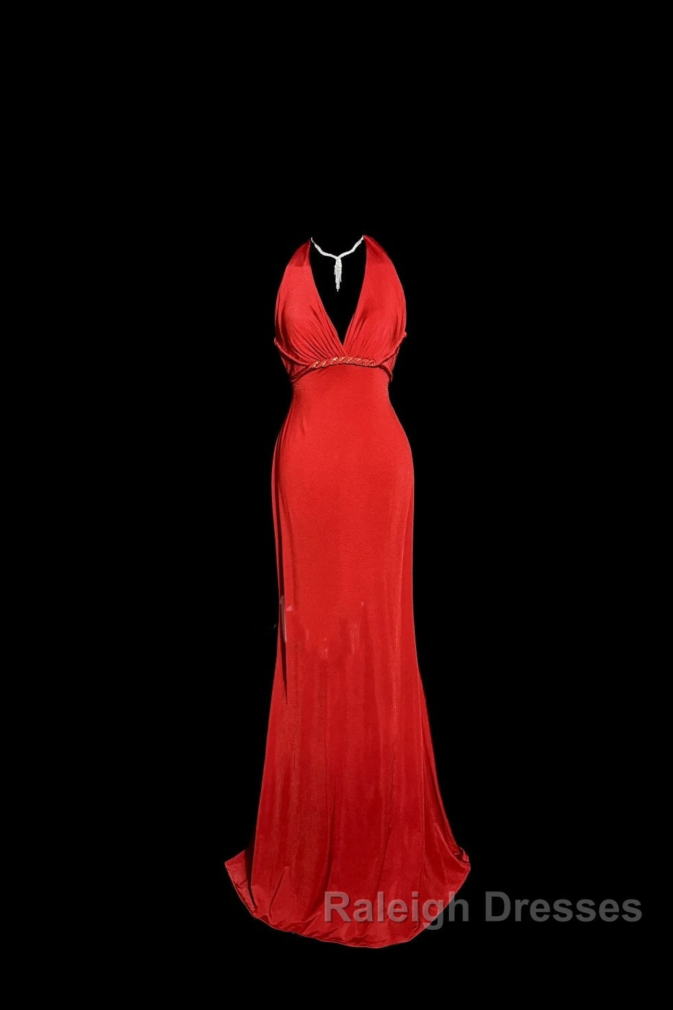 Vintage Mermaid Halter Satin Red Prom Gown Fairy Prom Dress