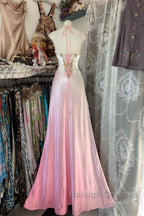 Vintage Mermaid Halter Sleeveless Long Ombre Pink Evening Dress Prom Dresses