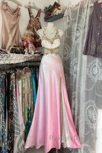 Vintage Mermaid Halter Sleeveless Long Ombre Pink Evening Dress Prom Dresses
