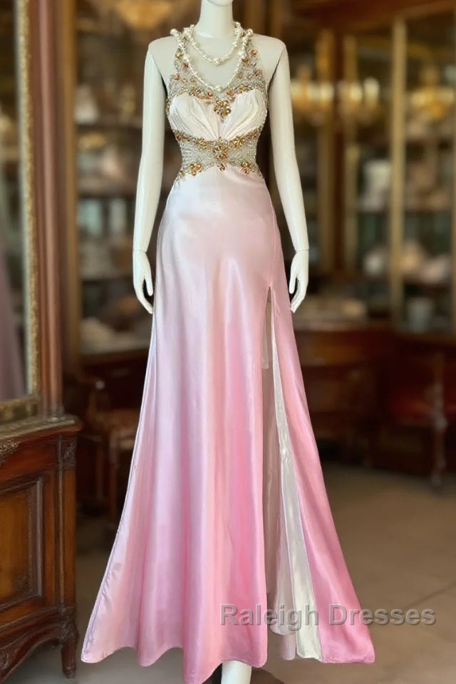 Vintage Mermaid Halter Sleeveless Long Ombre Pink Prom Dresses Main image