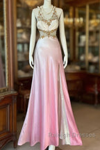 Vintage Mermaid Halter Sleeveless Long Ombre Pink Prom Dresses
