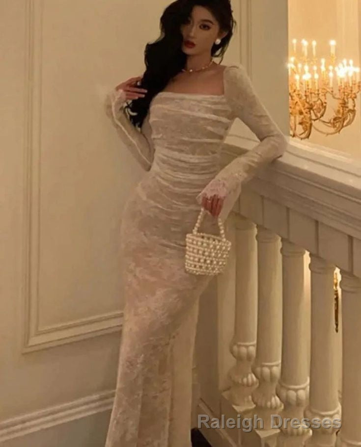 Vintage Mermaid Lace Prom Dress Elegant Apricot Square Collar Prom Prom Gowns
