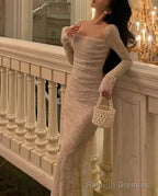 Vintage Mermaid Lace Prom Dress Elegant Apricot Square Collar Prom Prom Gowns