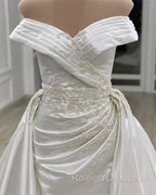 Vintage Mermaid Off Shoulder Wedding Dress Satin Embroidery