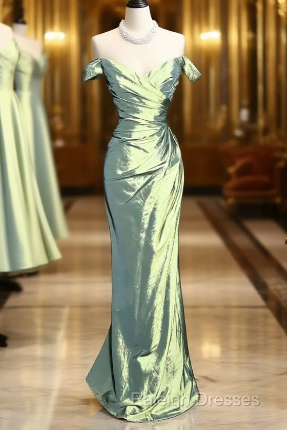 Vintage Mermaid Off The Shoulder Green Long Prom Gown Fairy Prom Dress