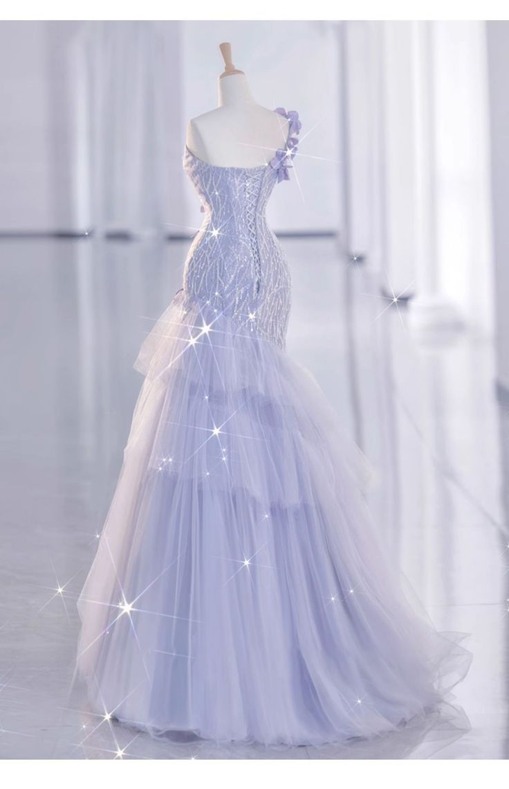 Vintage Mermaid One Shoulder Lilac Tulle Satin Prom Dress Long Prom Dresses Secondary image