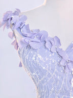 Vintage Mermaid One Shoulder Lilac Tulle Satin Prom Dress Long Prom Dresses