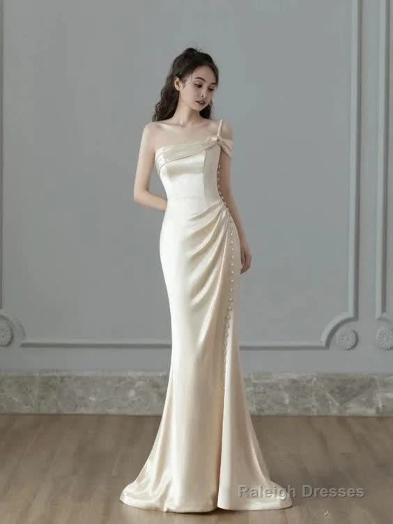 Vintage Olive Green One Shoulder Satin Mermaid Evening Dress Long Wedding Guest Dress SP742