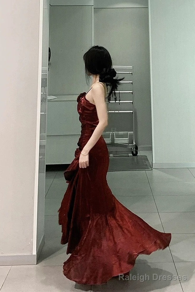 Vintage Mermaid Spaghetti Straps Burgundy Long Party Dresses Birthday Outfits Secondary image