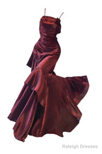 Vintage Mermaid Spaghetti Straps Burgundy Long Party Dresses Birthday Outfits