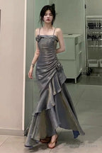 Vintage Mermaid Spaghetti Straps Gray Long Prom Dress Birthday Outfits