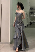 Vintage Mermaid Spaghetti Straps Gray Long Prom Dress Birthday Outfits