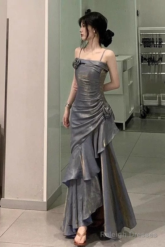 Vintage Mermaid Spaghetti Straps Gray Long Prom Dress Birthday Outfits