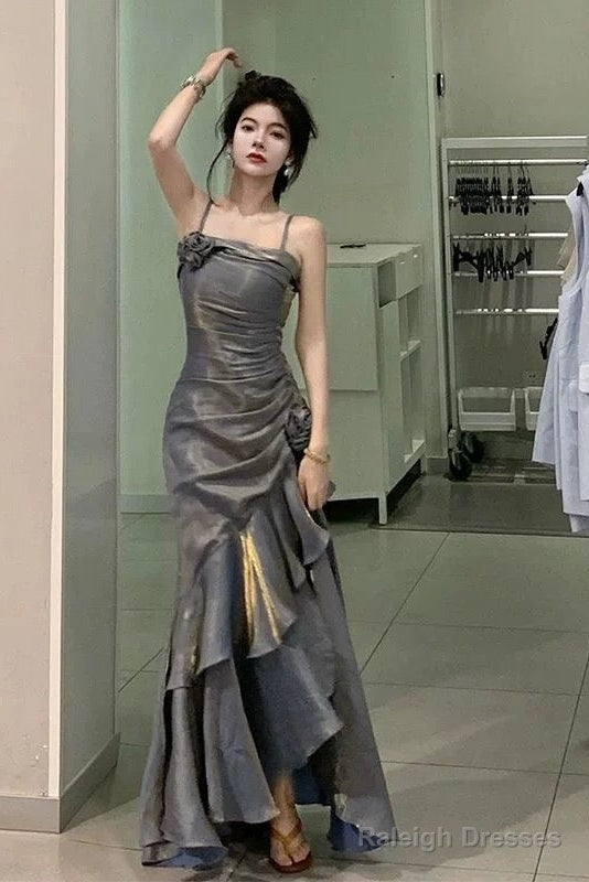 Vintage Mermaid Spaghetti Straps Gray Long Prom Dress Birthday Outfits