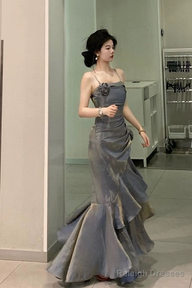 Vintage Mermaid Spaghetti Straps Gray Long Party Dresses Birthday Outfits