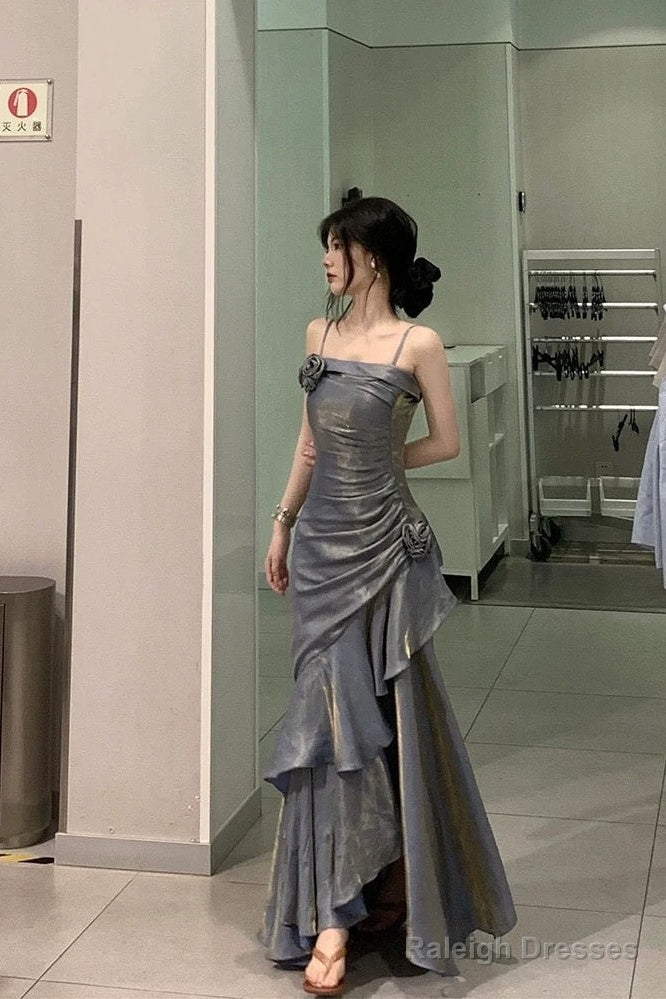Vintage Mermaid Spaghetti Straps Gray Long Prom Dress Birthday Outfits