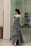 Vintage Mermaid Spaghetti Straps Gray Long Party Dresses Birthday Outfits