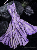 Vintage Mermaid Spaghetti Straps Long Lilac Prom Dress Birthday Outfits With Ruffles