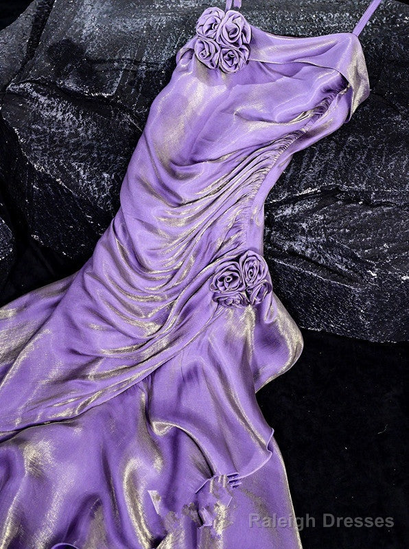 Vintage Mermaid Spaghetti Straps Long Lilac Prom Dress Birthday Outfits With Ruffles