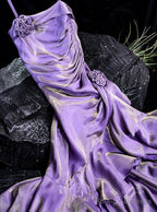 Vintage Mermaid Spaghetti Straps Long Lilac Prom Dress Birthday Outfits With Ruffles