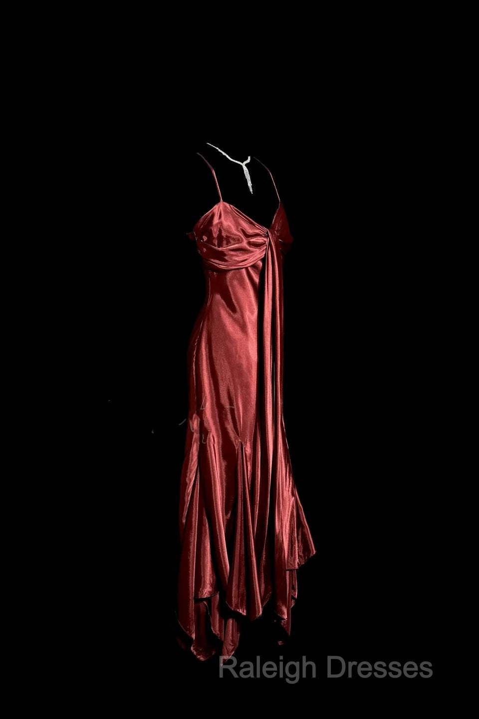 Vintage Mermaid Spaghetti Straps Satin Burgundy Prom Gown Fairy Prom Dress Secondary image