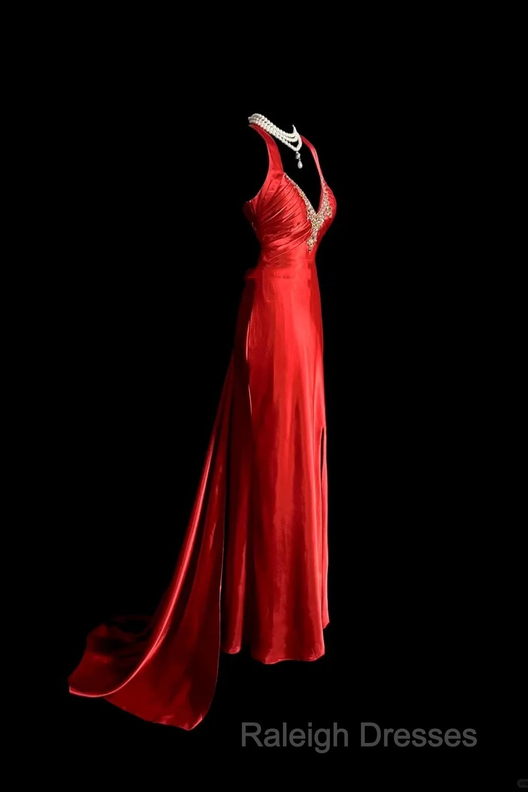 Vintage Mermaid Spaghetti Straps Satin Red Prom Gown Fairy Prom Dress Secondary image