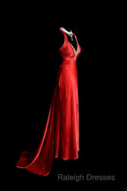 Vintage Mermaid Spaghetti Straps Satin Red Prom Gown Fairy Prom Dress