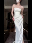 Vintage Mermaid Spaghetti Straps White Satin Long Birthday Dress Prom Dresses