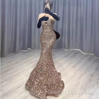 Vintage Mermaid Strapless Prom Dress Long Sequin Prom Dress