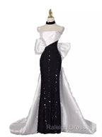 Vintage Mermaid Strapless Sequin Black Long Prom Dress Formal Dresses