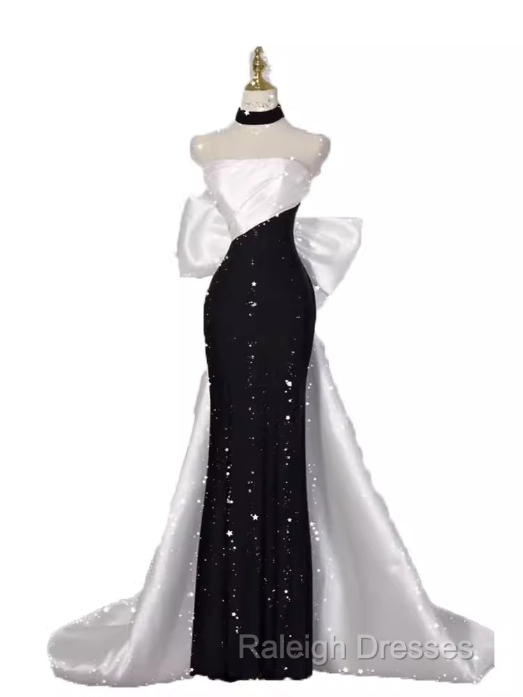 Vintage Mermaid Strapless Sequin Black Long Prom Dress Formal Dresses