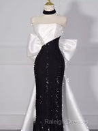Vintage Mermaid Strapless Sequin Black Long Prom Dress Formal Dresses