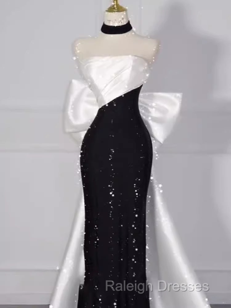 Vintage Mermaid Strapless Sequin Black Long Prom Dress Formal Dresses
