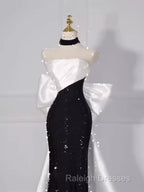 Vintage Mermaid Strapless Sequin Black Long Prom Dress Formal Dresses