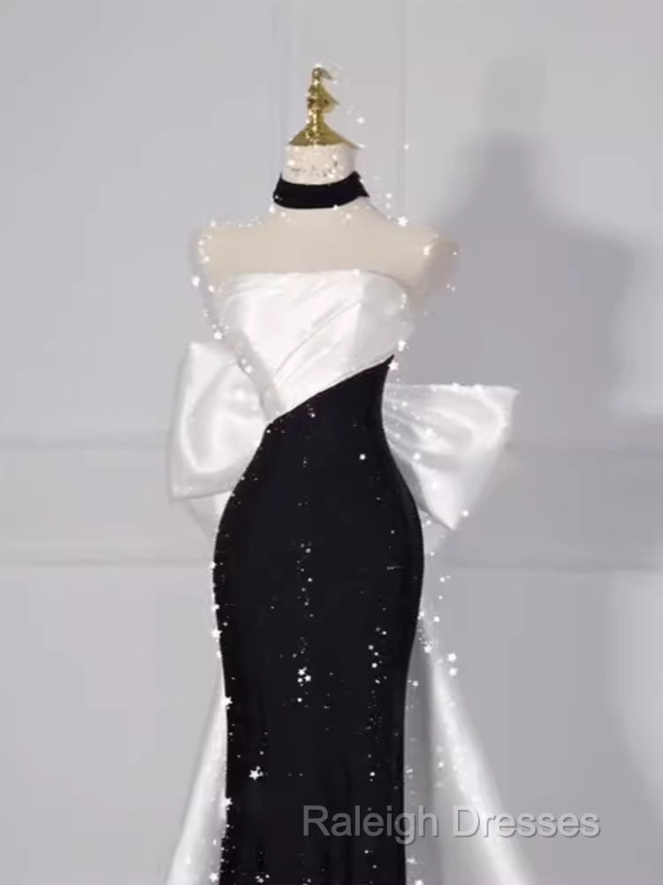 Vintage Mermaid Strapless Sequin Black Long Prom Dress Formal Dresses