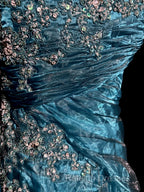 Vintage Mermaid Strapless Tulle Blue Long Prom Gown Fairy Prom Dresses