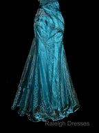 Vintage Mermaid Strapless Tulle Blue Long Prom Gown Fairy Prom Dresses