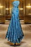 Vintage Mermaid Strapless Tulle Blue Long Prom Gown Fairy Prom Dress