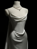 Vintage Mermaid Strapless White Satin Long Wedding Dress With Ruffles