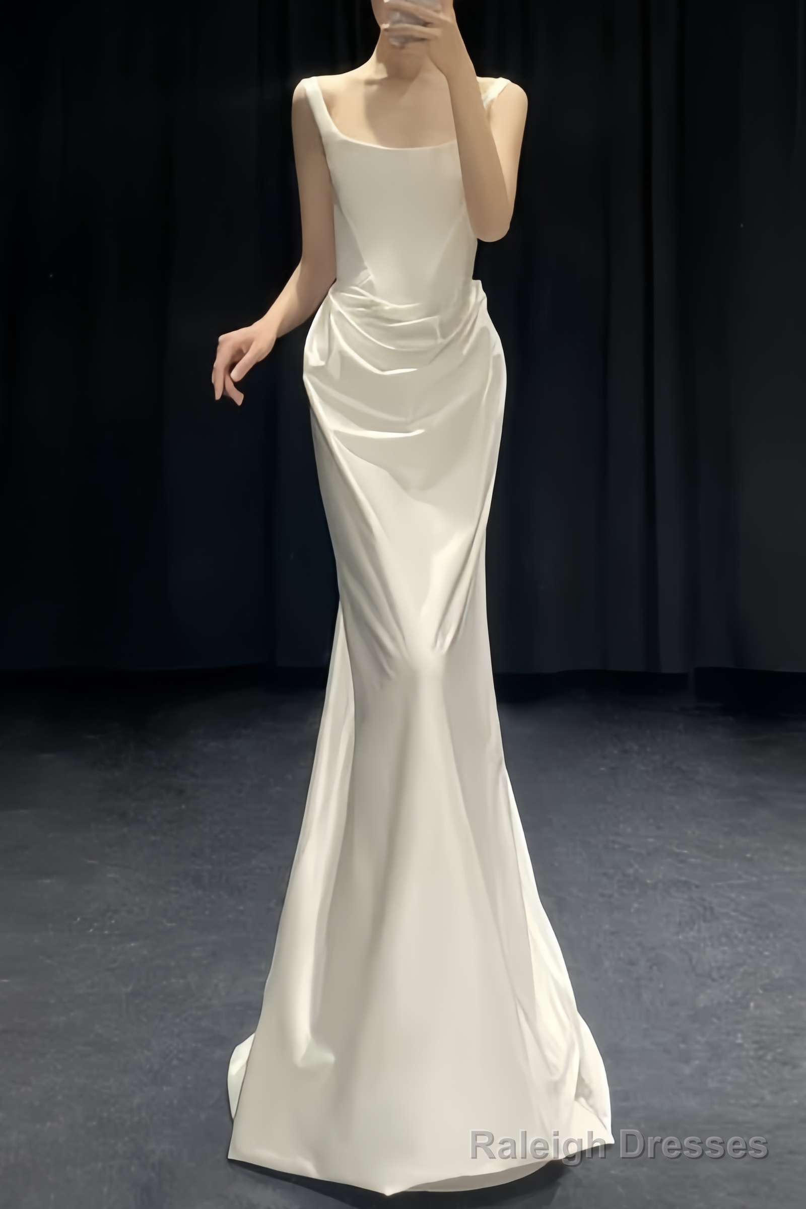 Vintage Mermaid Straps Sleeveless Satin Ivory Wedding Dresses