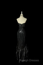 Vintage Mermaid Sweetheart Black Sequin Long Prom Gown Fairy Prom Dresses