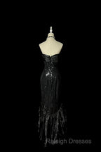 Vintage Mermaid Sweetheart Black Sequin Long Prom Gown Fairy Prom Dress