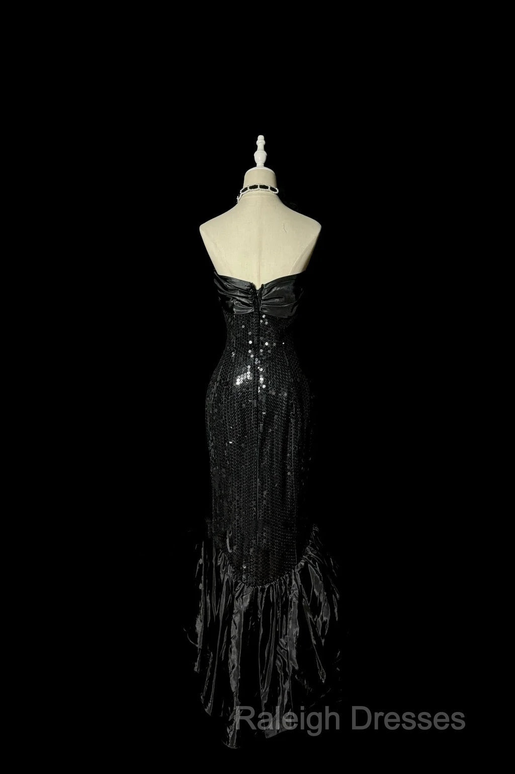 Vintage Mermaid Sweetheart Black Sequin Long Prom Gown Fairy Prom Dress