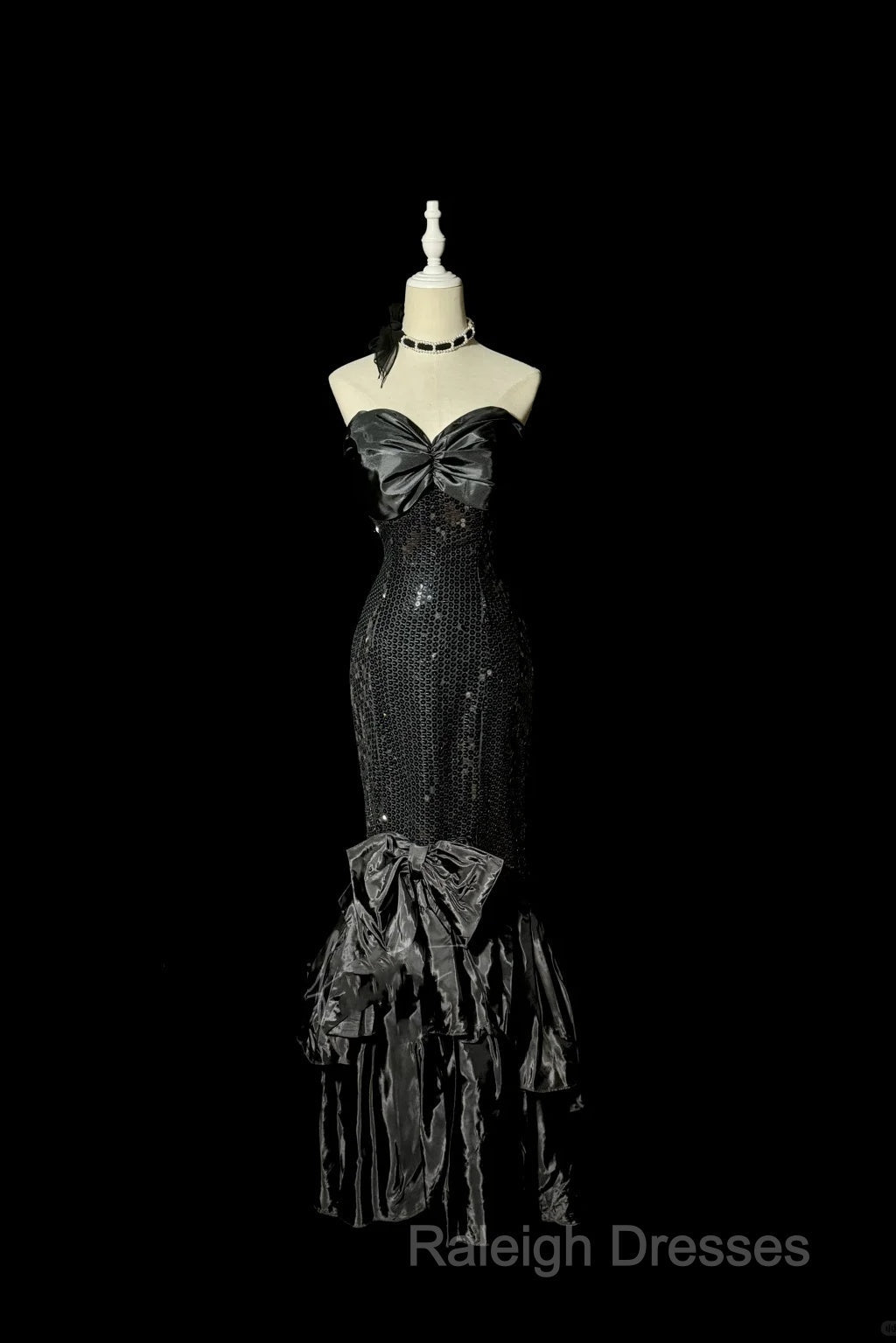 Vintage Mermaid Sweetheart Black Sequin Long Prom Gown Fairy Prom Dress