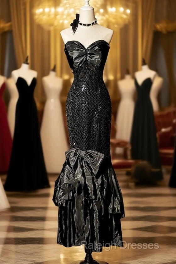 Vintage Mermaid Sweetheart Black Sequin Long Prom Gown Fairy Prom Dresses Main image