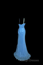 Vintage Mermaid Sweetheart Blue Chiffon Long Prom Gown Fairy Prom Dresses