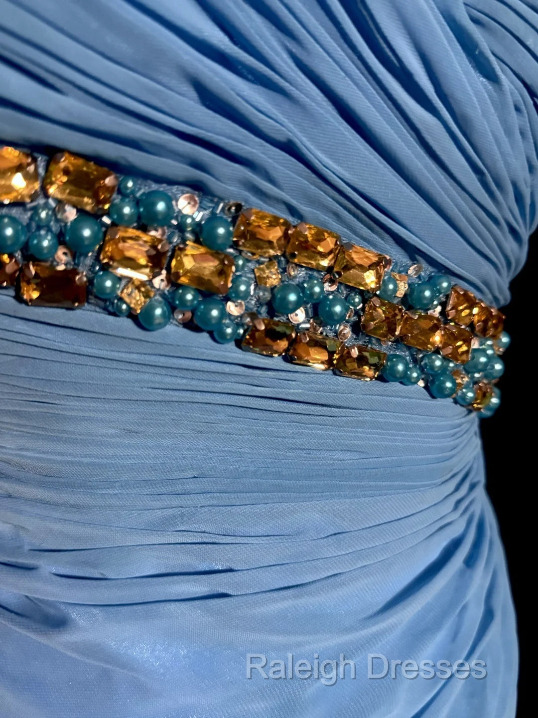 Vintage Mermaid Sweetheart Blue Chiffon Long Prom Gown Fairy Prom Dresses