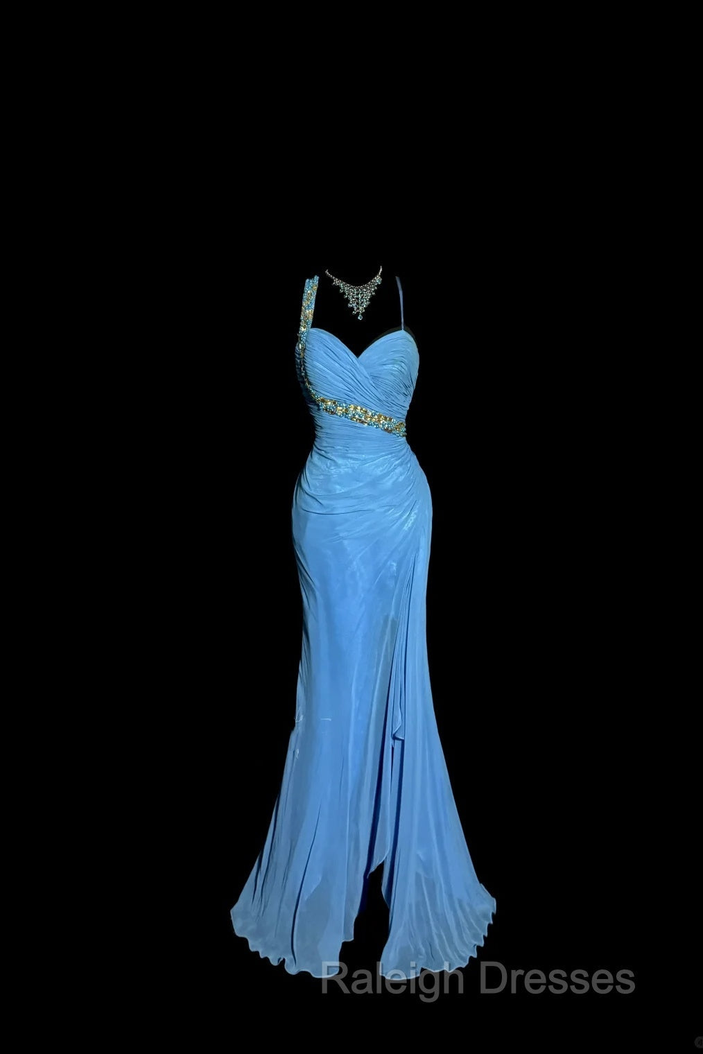 Vintage Mermaid Sweetheart Blue Chiffon Long Prom Gown Fairy Prom Dress