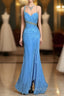 Vintage Mermaid Sweetheart Blue Chiffon Long Prom Gown Fairy Prom Dresses